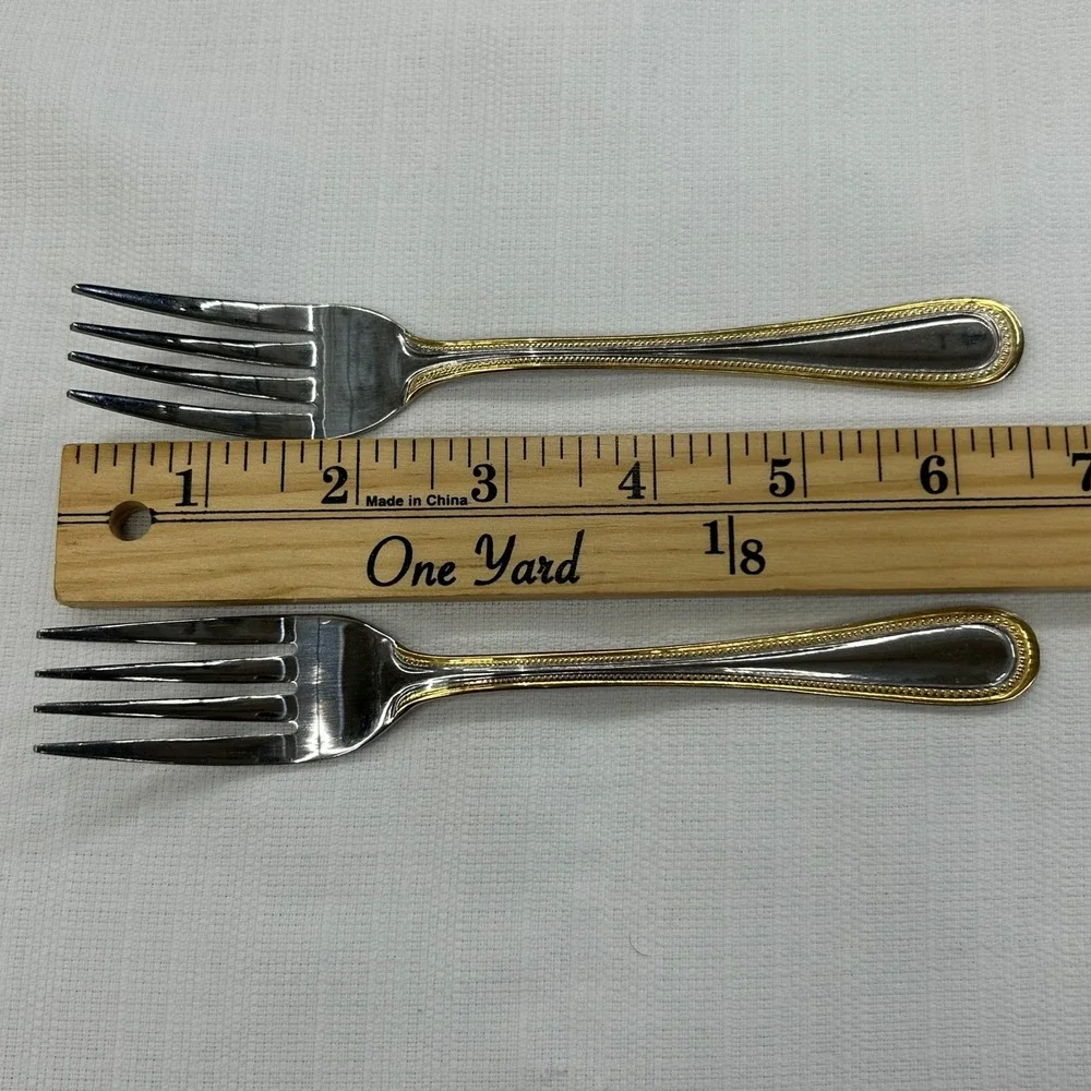 2 pc International Silver Royal Bead Gold Salad Forks 6.5